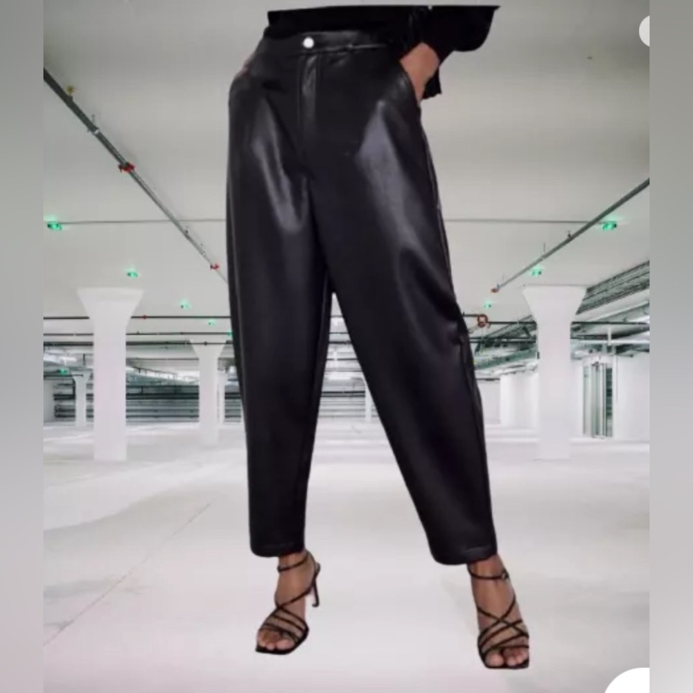 NWOT Zara Oversized Faux Leather High Rise Baggy Pants Size EU 38 Fits 8-10